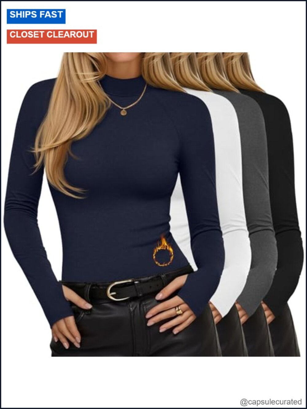 4 Pack Women's Thermal Mock Turtleneck Long Sleeve Shirts Athletic Base Layer
